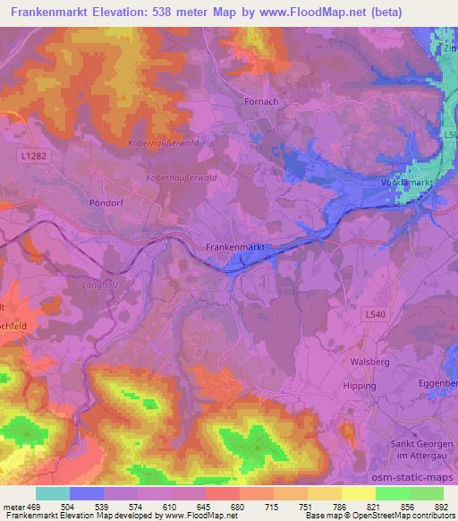 Frankenmarkt,Austria Elevation Map