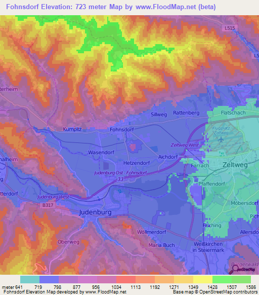 Fohnsdorf,Austria Elevation Map