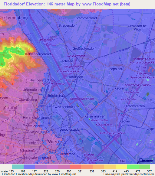 Floridsdorf,Austria Elevation Map