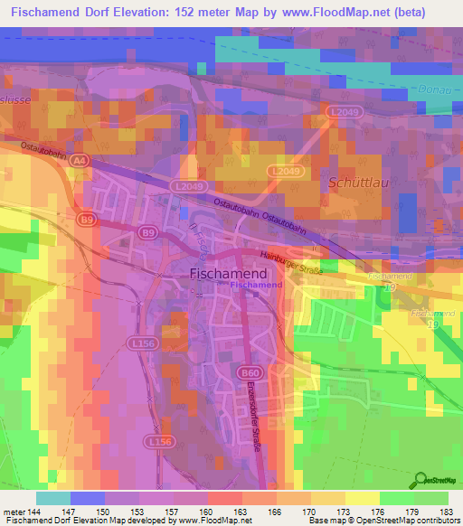 Fischamend Dorf,Austria Elevation Map