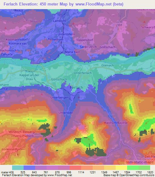Ferlach,Austria Elevation Map