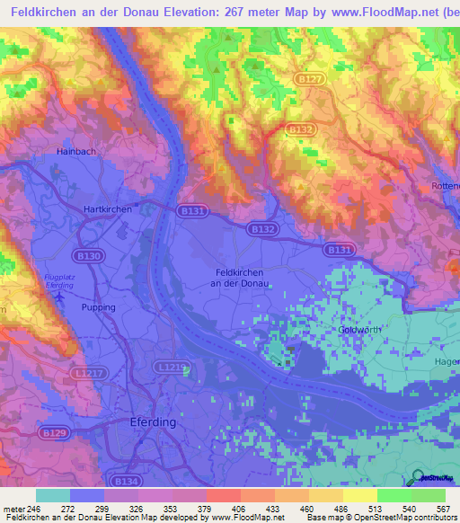 Feldkirchen an der Donau,Austria Elevation Map