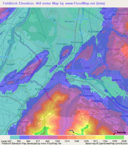 Feldkirch,Austria Elevation Map