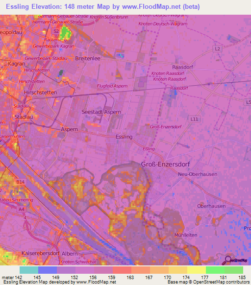 Essling,Austria Elevation Map
