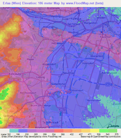 Erlaa (Wien),Austria Elevation Map