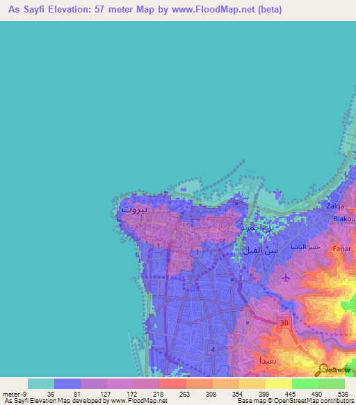 As Sayfi,Lebanon Elevation Map
