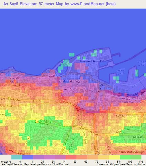 As Sayfi,Lebanon Elevation Map