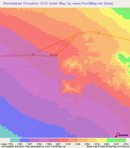 Ahmadabad,Iran Elevation Map