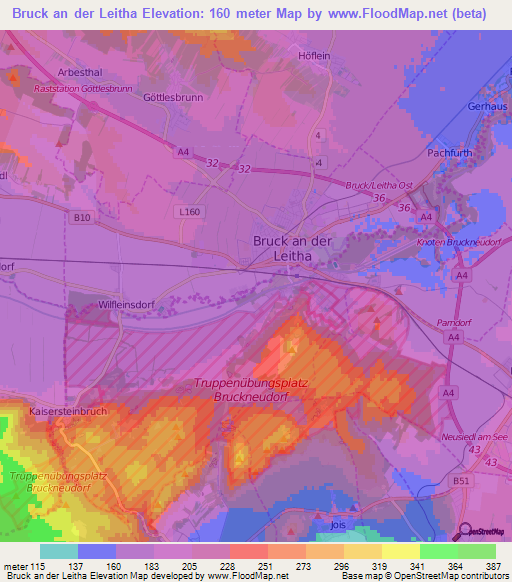 Bruck an der Leitha,Austria Elevation Map
