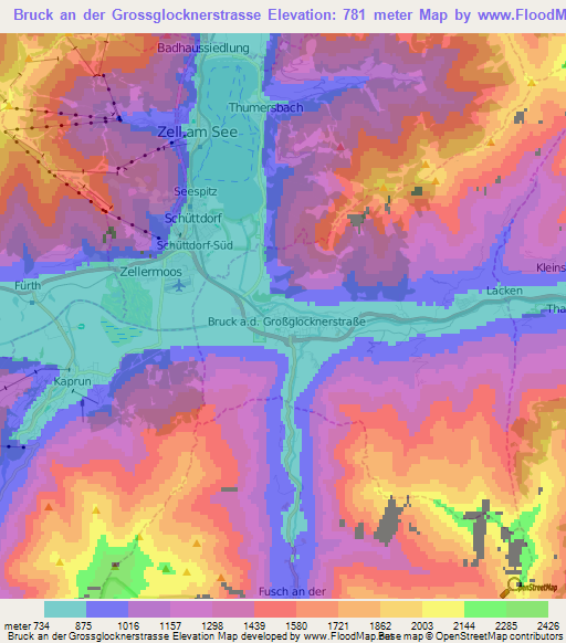 Bruck an der Grossglocknerstrasse,Austria Elevation Map