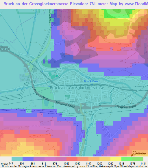 Bruck an der Grossglocknerstrasse,Austria Elevation Map