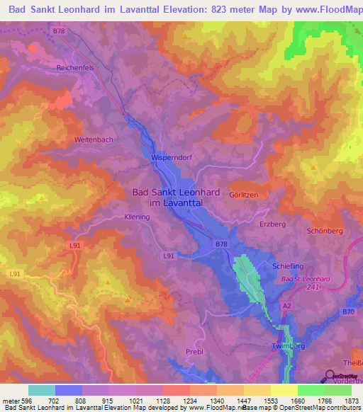 Bad Sankt Leonhard im Lavanttal,Austria Elevation Map
