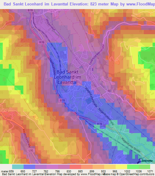 Bad Sankt Leonhard im Lavanttal,Austria Elevation Map