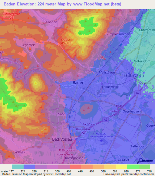 Baden,Austria Elevation Map