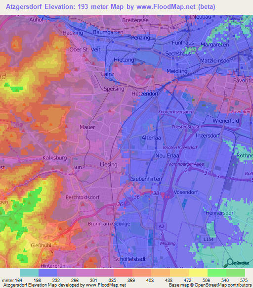 Atzgersdorf,Austria Elevation Map