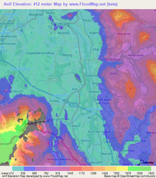 Anif,Austria Elevation Map