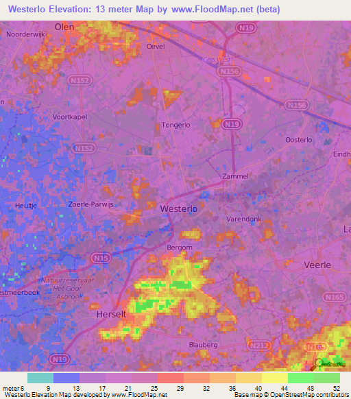 Westerlo,Belgium Elevation Map