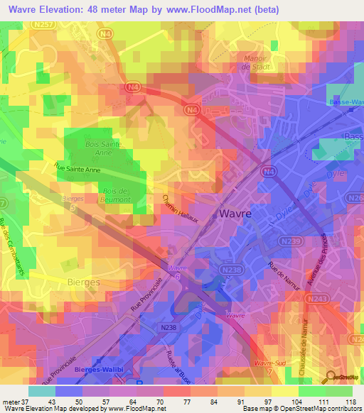 Wavre,Belgium Elevation Map