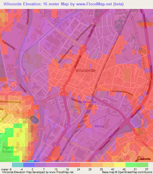 Vilvoorde,Belgium Elevation Map