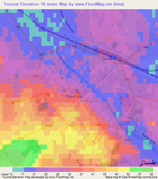 Tournai,Belgium Elevation Map