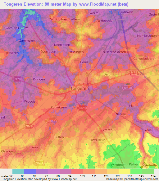 Tongeren,Belgium Elevation Map