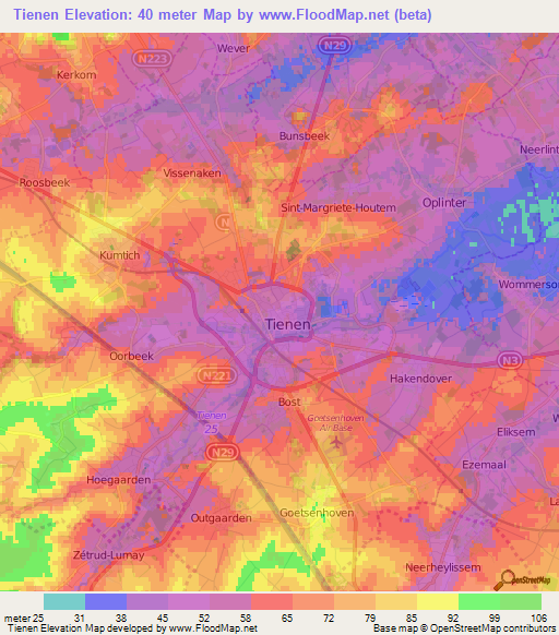 Tienen,Belgium Elevation Map