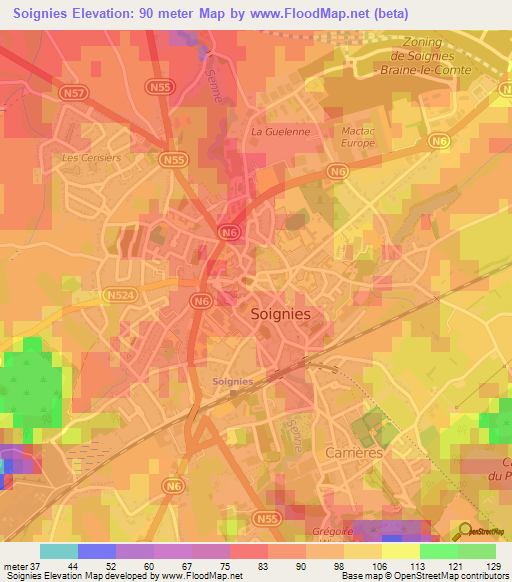 Soignies,Belgium Elevation Map