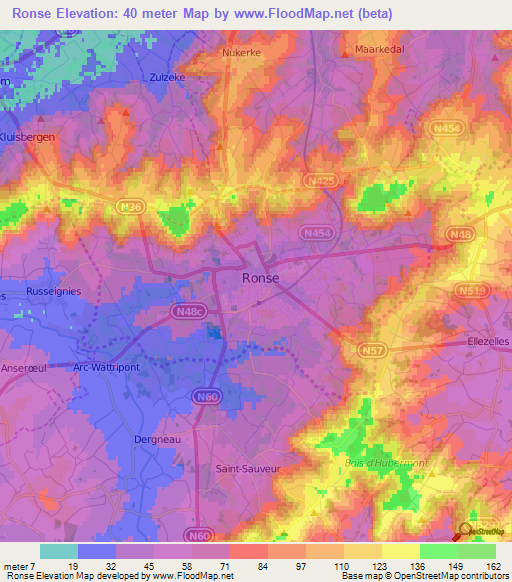 Ronse,Belgium Elevation Map