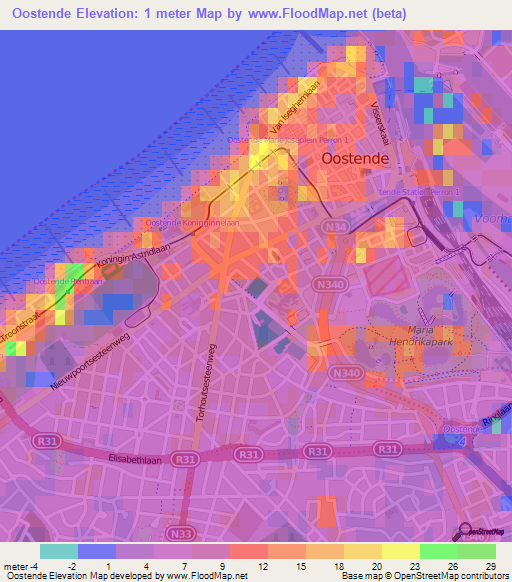 Oostende,Belgium Elevation Map