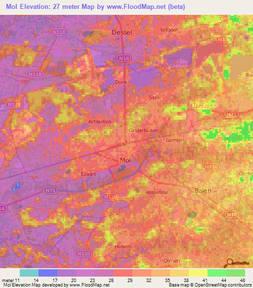 Mol,Belgium Elevation Map