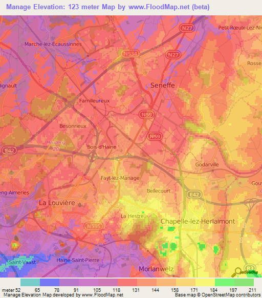 Manage,Belgium Elevation Map