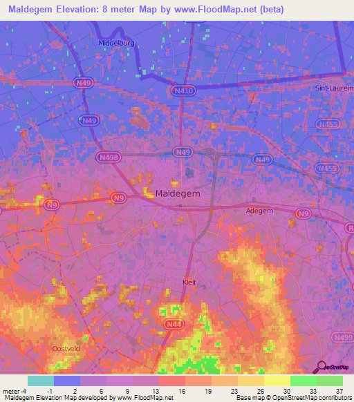 Maldegem,Belgium Elevation Map