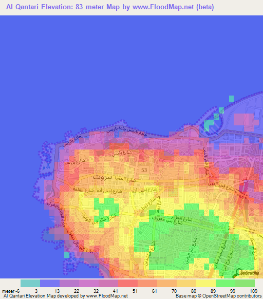 Al Qantari,Lebanon Elevation Map