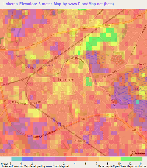 Lokeren,Belgium Elevation Map