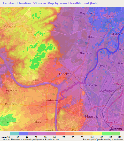 Lanaken,Belgium Elevation Map