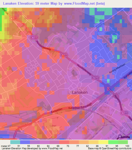 Lanaken,Belgium Elevation Map