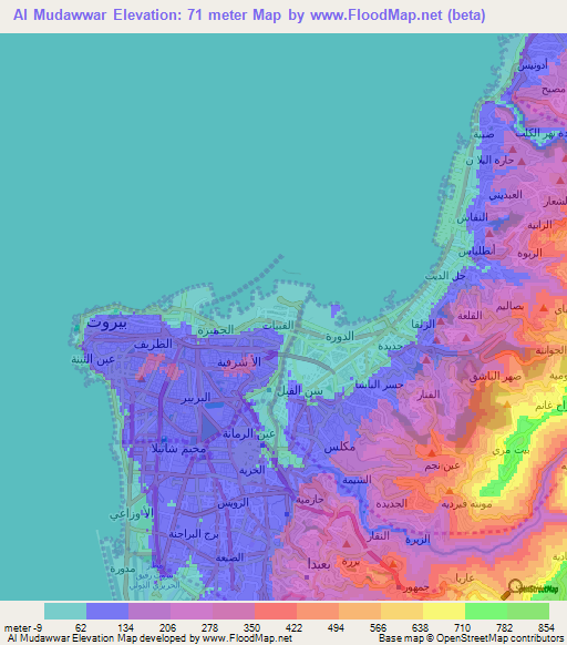 Al Mudawwar,Lebanon Elevation Map