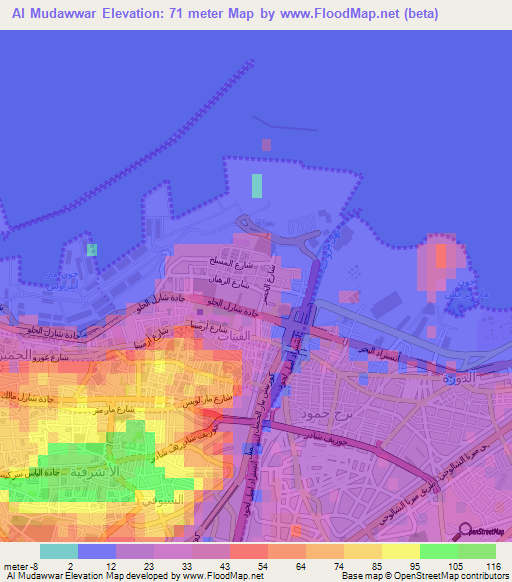 Al Mudawwar,Lebanon Elevation Map