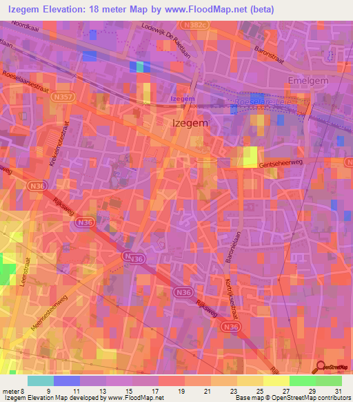 Izegem,Belgium Elevation Map