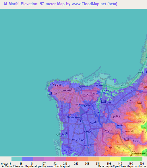 Al Marfa',Lebanon Elevation Map