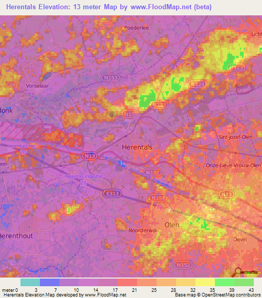 Herentals,Belgium Elevation Map