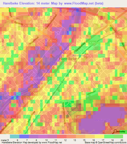 Harelbeke,Belgium Elevation Map