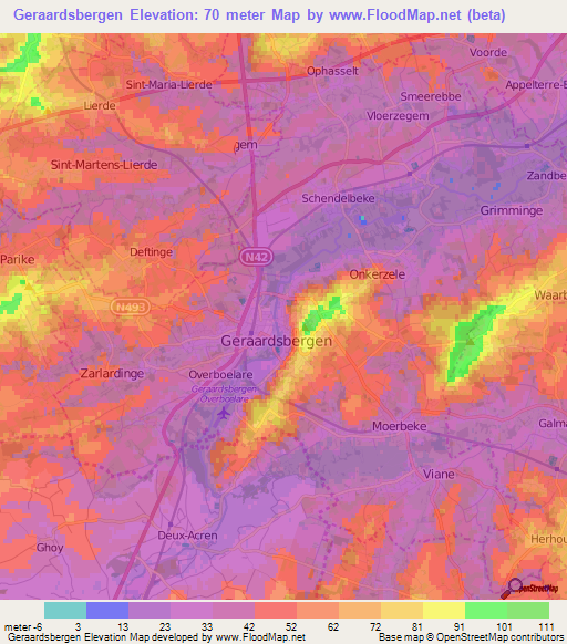 Geraardsbergen,Belgium Elevation Map