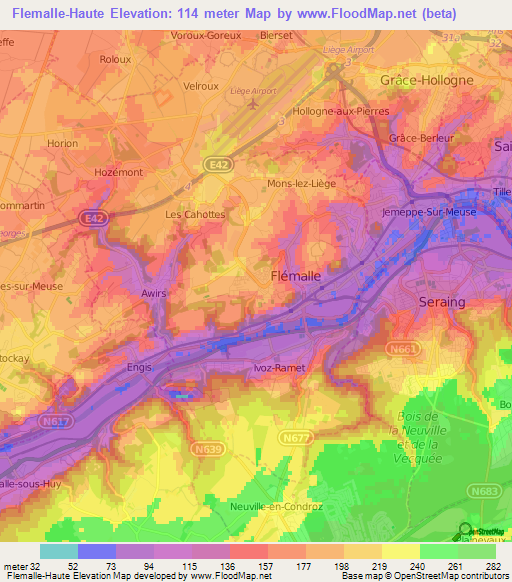 Flemalle-Haute,Belgium Elevation Map