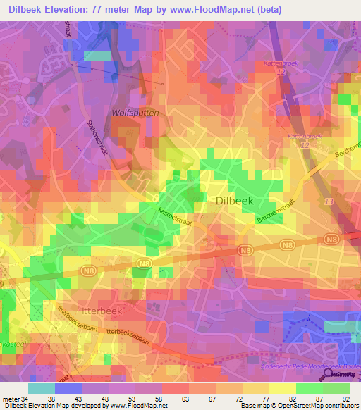 Dilbeek,Belgium Elevation Map