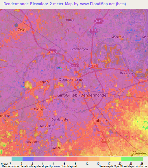 Dendermonde,Belgium Elevation Map