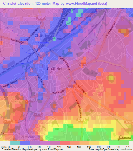 Chatelet,Belgium Elevation Map