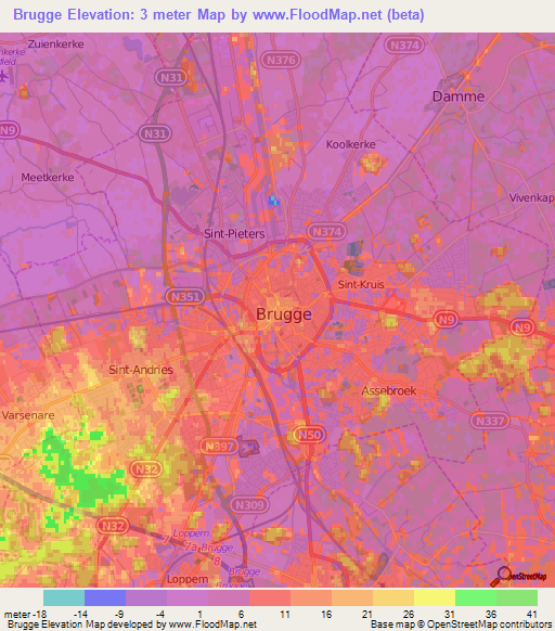 Brugge,Belgium Elevation Map