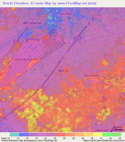 Brecht,Belgium Elevation Map