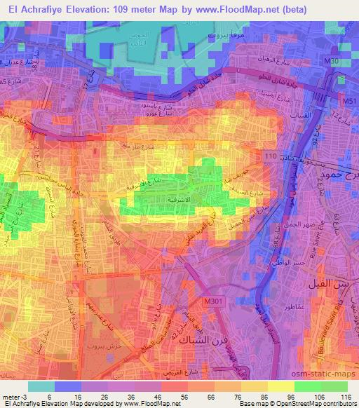El Achrafiye,Lebanon Elevation Map